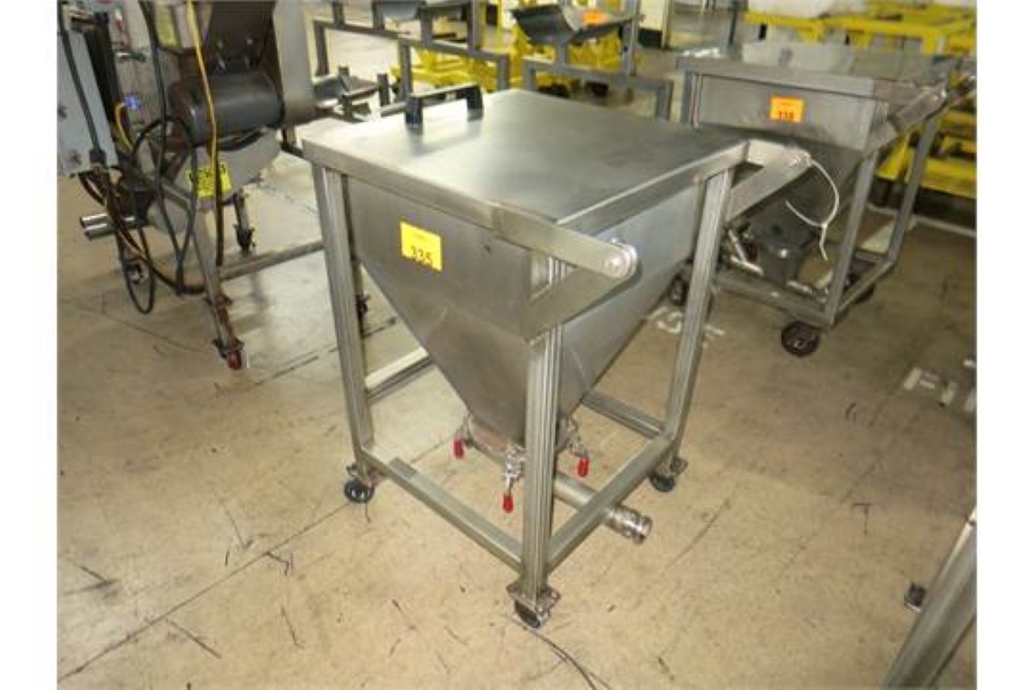 18"L x 18"W x 28" Stainless Hopper, 2"dia discharge